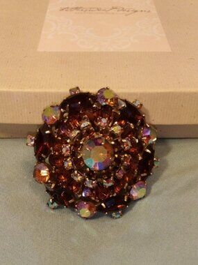 Golden Amber Crystal Floral Brooch with Aurora Accents